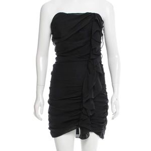 Elizabeth and James black silk strapless dress